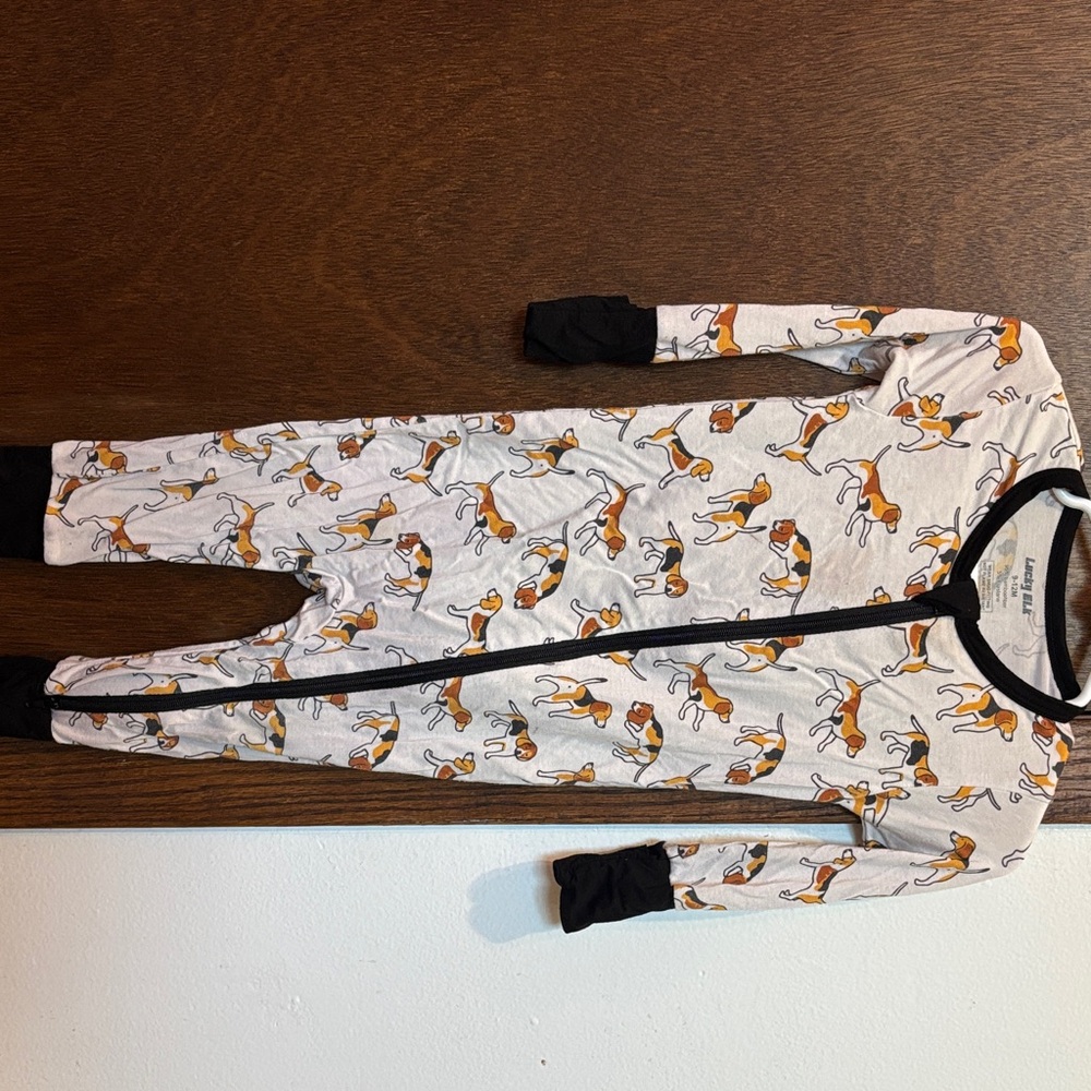 Cream Kids Zip-Front Footed Pajamas with Playful Dog Print